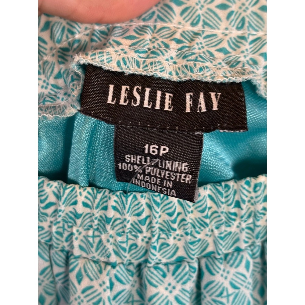 Leslie Fay Teal White Geometric Accordion Pleat Midi Skirt Petite 16P - Picture 4 of 9